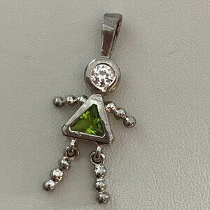 Sterling Silver Peridot & CZ Charm Pendant